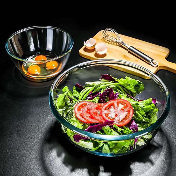 6.2QT Large Glass Mixing Bowl with Lid, Clear Glass Salad Cooking Bowls for Sourdough, Salad and Storage Prepping and Baking Food Storage Set