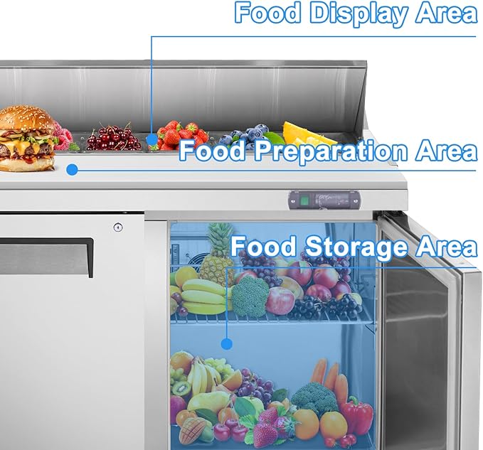 JINSONG 48" Commercial Refrigerator Sandwich Prep Table, 2 Door Salad Bar Buffet Station, Stainless Steel Refrigerated Food Prep Table with Cutting Board & 12 Pans for Restaurant Deli Bar