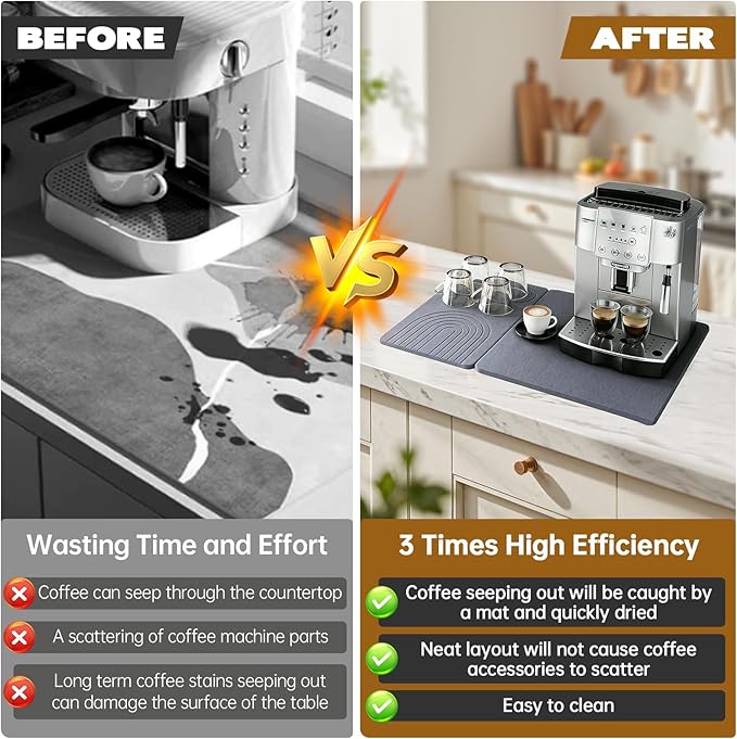 Stone Coffee Drying Mat,20x16 Inch Coffee Bar Mat,Quickly 30s Absorbs Water Heat-Resistant For for Dry Countertops,Coffee Bar Accessories Espresso Machine