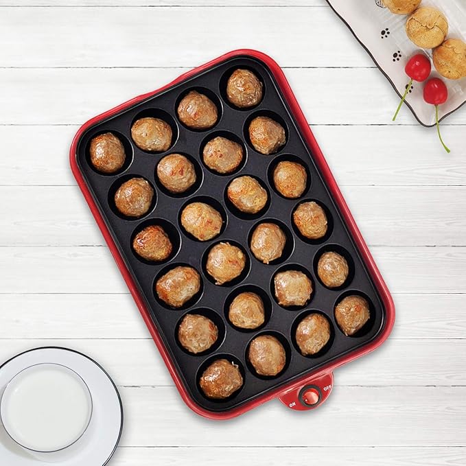Multifunction Nonstick Baking Maker with 3 Interchangeable Baking Plates for Grill,Pan Cake and Cake Pops,Takoyaki Maker.RED