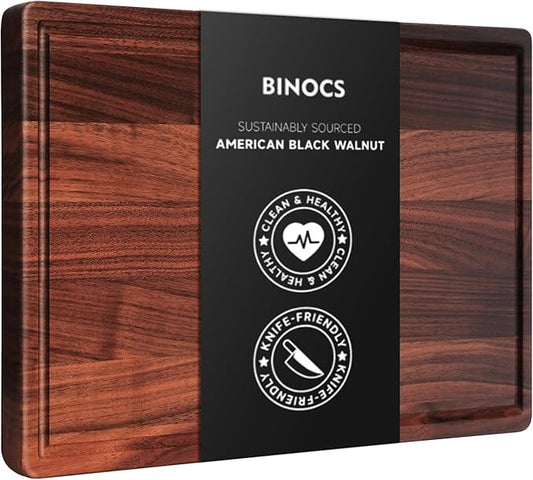 Walnut Wooden Cutting Boards for Kitchen, Solid Wood Cutting Board Set - Charcuterie & Chopping Butcher Block for Meat - Kitchen Gadgets Gift