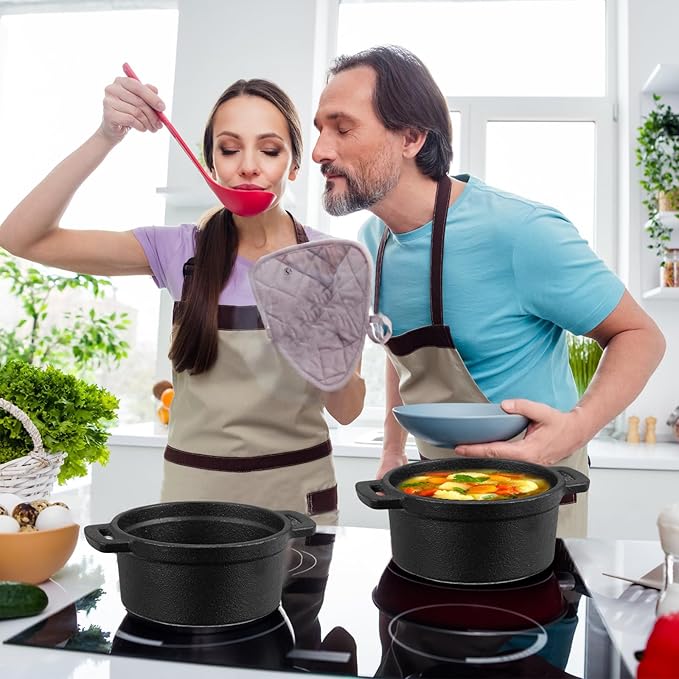 4 Pcs Mini Dutch Oven Small Round Iron Cocotte Black Dutch Oven Pot with Lid and Dual Handles Cast Iron Pot for Stovetop Use Marinate Cook Bake Refrigerate Garlic, Individual Servings(17 oz)