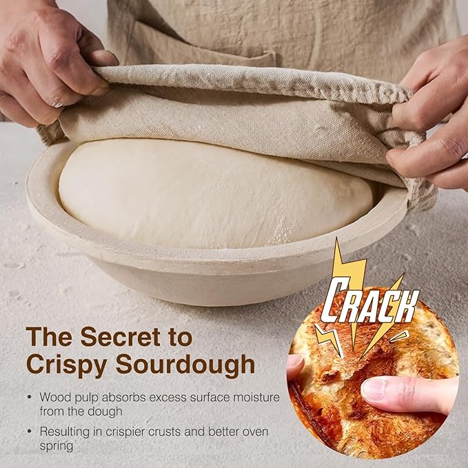 Sourdough Starter Kit, 9" Round 1KG Wood Pulp Banneton Bread Proofing Baskets Set, Sourdough Bread Baking Supplies Making Tools with Dough Scraper, Whisk, Bread Lame, Recipe