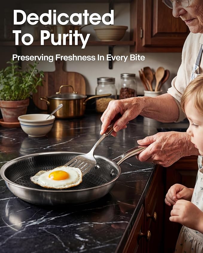 Nonstick Frying Pan with Lid,8-Inch Stainless Steel Skillet with Honeycomb Surface,Oven-Safe,PFAS-Free,Non-Toxic,Dishwasher-Friendly,Compatible with All Cooktops.