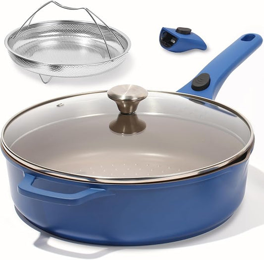 ESLITE LIFE Nonstick Always Pan with Lid, 11 Inch(4.5 Qt) Deep Frying Skillet Sauté Pan, Safe for Oven, Induction & All Cooktops, PTFE & PFOA Free (Blue Granite, 11" w/Lid & Steamer)