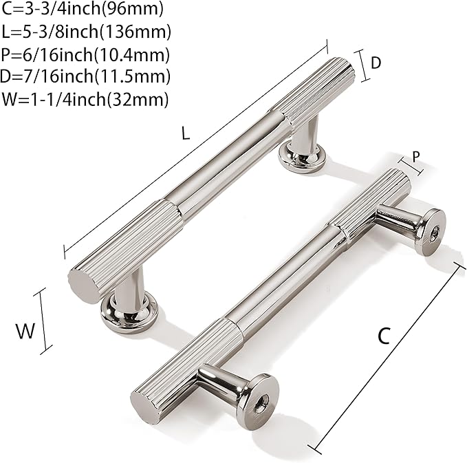 khtumeware 3-3/4 Inch Hole Center 2 Pack Polished Nickel Heavy Duty Solid Cabinet Pulls, Kitchen Drawer Handles, for Dresser cabinets, cabinets, Door cabinets, Hardware