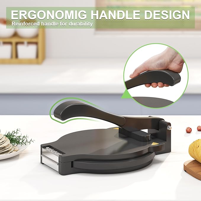 Tortilla Press 10 Inch - Bamboo Quesadilla & Roti Maker with Parchment Paper Sheets & Dough Cutter for Homemade Flour Corn Tortilla, Wood Tortillera Pataconera Tortilla Maker for Home Baking