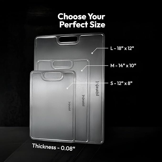 Plateful Titanium Cutting Board - Real, Titanium Cutting Boards for Kitchen With Juice Groove, Food Grade Chopping Boards, No Microplastics, Lasts a Lifetime (Medium)