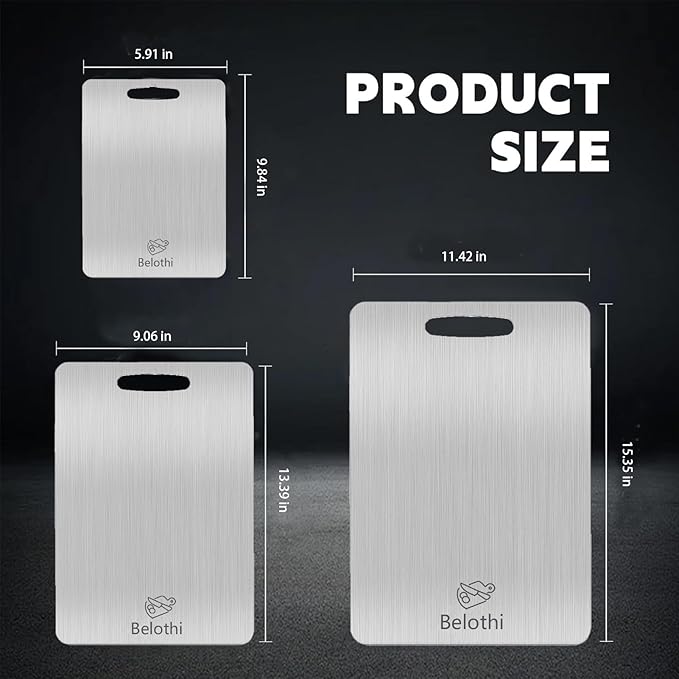 Stainless Steel Cutting Board, 3 PCS Cutting Boards for Kitchen, 304 Stainless Non Stick Chopping Cutting Board for Meat Fruit & Vegetable (15"x 11",13"x 9",10"x 6")