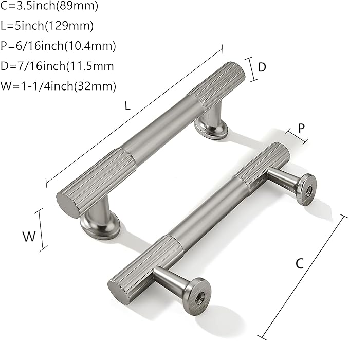 khtumeware 3-1/2 Inch(89mm) Hole Center 10 Pack Brushed Satin Nickel Cabinet Pulls Heavy Duty Soild Kitchen Drawer Handles Cabinet Hardware for Cupboard Drawer Handles Dresser Pulls