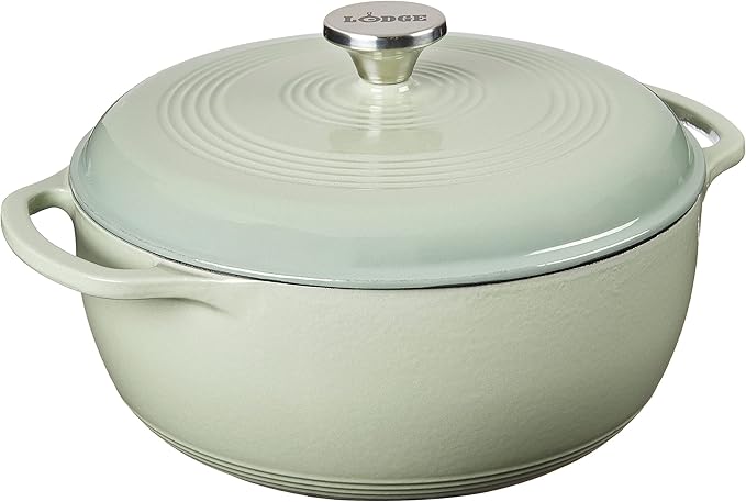 Lodge Essential Enamel Cast Iron Dutch Oven - Perfect for Bread Baking, Braising, Marinating & Slow Cooking - Features Moisture-Sealing Lid & Dual Handles - Kitchen Essentials - 6 Quarts - Desert Sage