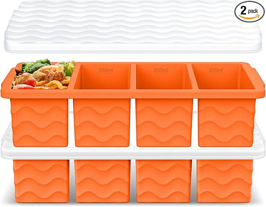Silicone Freezer Tray for Soup with Lid – 1-Cup Soup Container Style Ice Cube Trays for Freezer, Meal Prep & Food Storage, Freeze 250mL/125mL Portions – 2 Pack