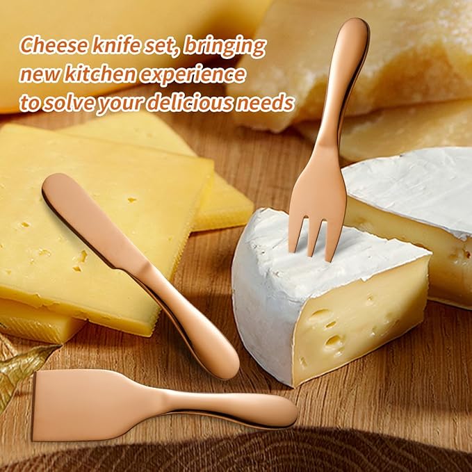 Copper Cheese Knives Set 7 Pieces Stainless Steel Kitchenware Utensils Gadgets 7 Pieces Cheese Knife,Cheese Spreader,Cheese Forks,Cheese Slicer,Cheese Cutter,Butter Knife