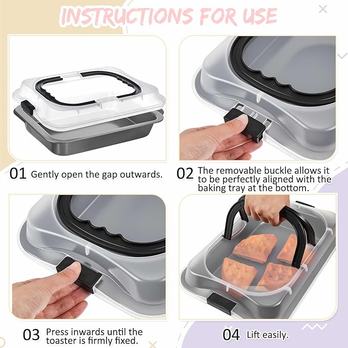 Qinyoung 1 Pcs Cake Baking Pan with Lid and Handle, 9 x 13 Inch Non-stick Rectangle Sheet Cake Pan Carrier for Brownie Roasting Cooking Baking (Black Gray)