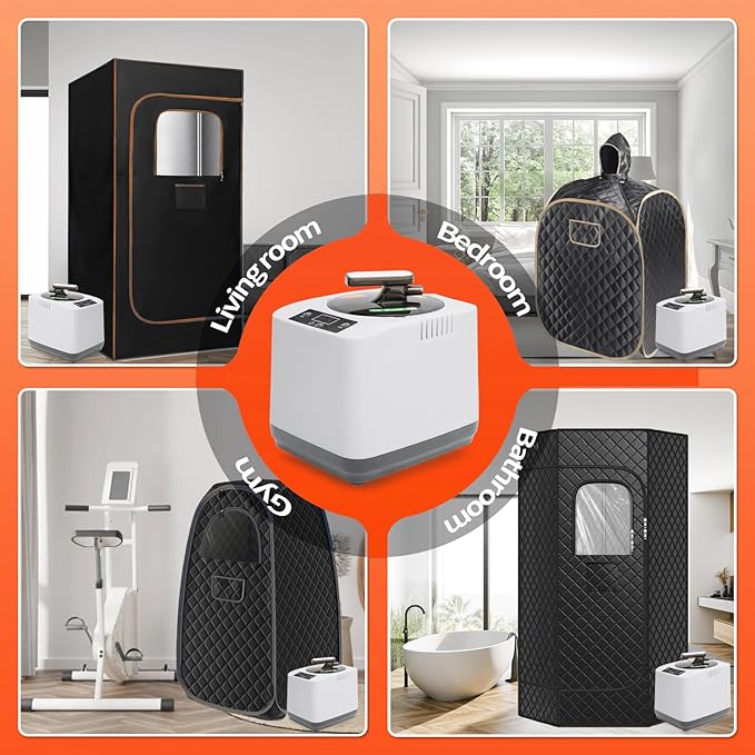 Portable Home Sauna Steam Machine with Remote Control - 1200W 3L Upgrated Fast-Heating System, 9-Level Adjustable Steam & 120-Min Timer, for Home Spa Sauna Accessories