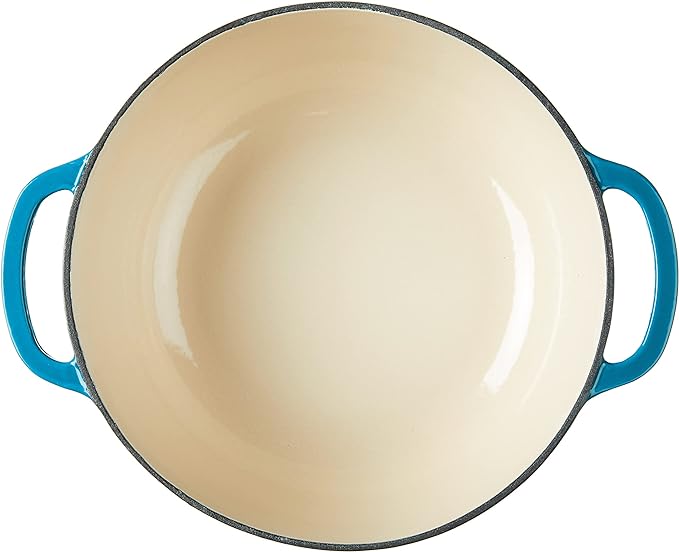 Lodge 7.5 Quart Enameled Cast Iron Dutch Oven with Lid – Dual Handles – Oven Safe up to 500° F or on Stovetop - Use to Marinate, Cook, Bake, Refrigerate and Serve – Cornflower Blue