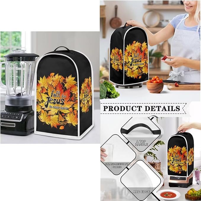 Unique Toaster 2 Slice Thanksgiving Day Decorations Set, Blender Bread Toaster Cover, Slow Cooker Cover Fit for Most 6-8 Qt Slow Cookers, Fall for Jesus He Never Leaves (Black)