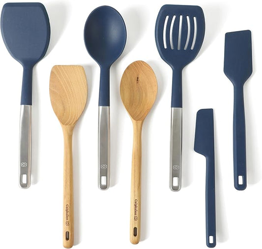 Calphalon Prime 7 Piece Sillicone and Teak Wood Kitchen Tool & Gadget Set - Navy Blue