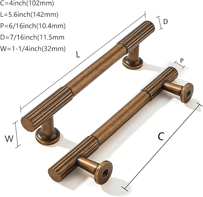 khtumeware 4 Inch(102mm) Hole Center 10 Pack,Antique Brass Cabinet Pulls Heavy Duty Soild Vintage Brass Kitchen Drawer Handles Antique Bronze Cabinet Hardware for Cupboard Drawer Handles Dresser Pulls