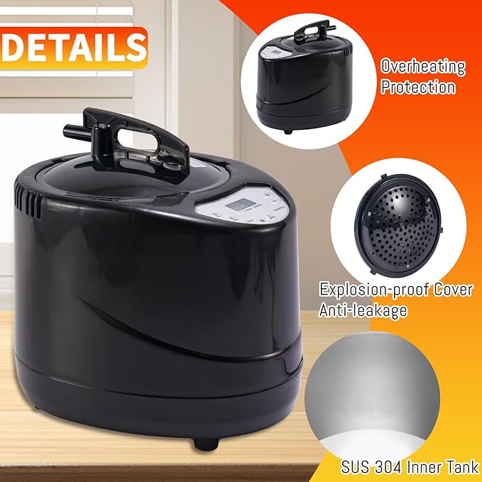 3L Sauna Steamer Machine for Home Sauna Tent, 1200W Fast Heating Steam Generator with Remote, Stainless Steel Pot Replacement for Personal Spa, Portable Body Detox (Black)
