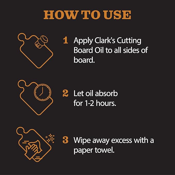 CLARK'S Cutting Board Oil (12oz), Wood Wax (6oz) and Cleaner (12oz) Set – Food-Grade Mineral Oil for Wood Cutting Board - Scented with Orange & Lemon Essential Oils - Made in USA