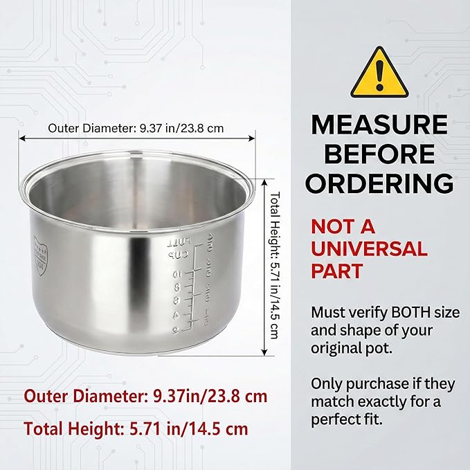 Rice Cooker Replacement Pot, Compatible with Aroma ARC-150SB & ARC-5200SB, Stainless Steel Non-Stick Inner Pot, Durable Design, Even Heating for Perfect Rice