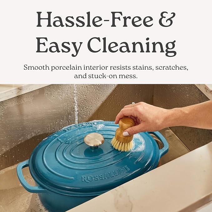 Signature Enameled Cast Iron Oval Dutch Oven | Non-Stick Serving Pot with Tight Fitting Lid for Perfect Roasting, Baking, Sauteing, and Bread Making | 15.5Q [Red]