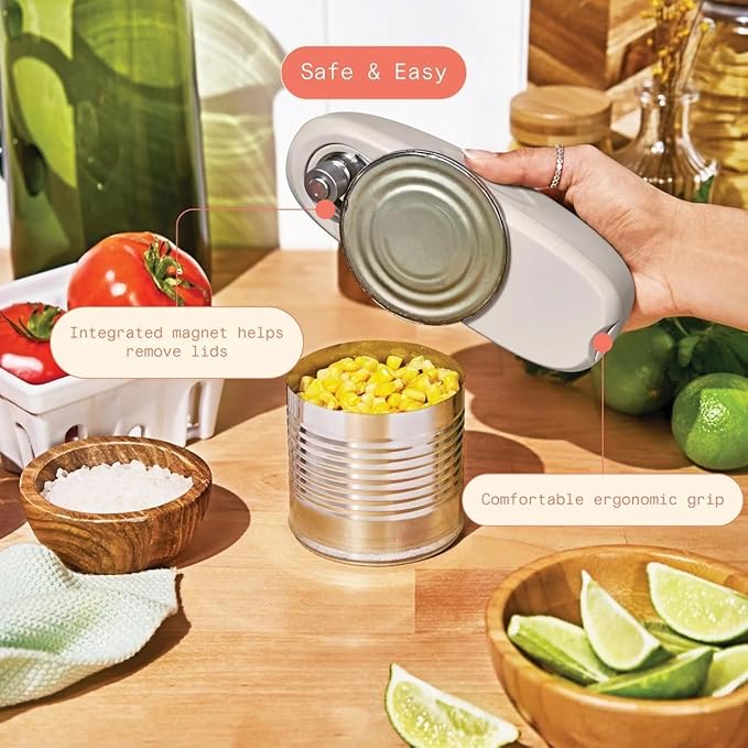 Beautiful Automatic Battery Powered Electric Can Opener- Hands Free Smooth Edge for Seniors with Arthritis - One Touch Auto Can Opener with Magnetic Lid Lift (Porcini-Taupe)