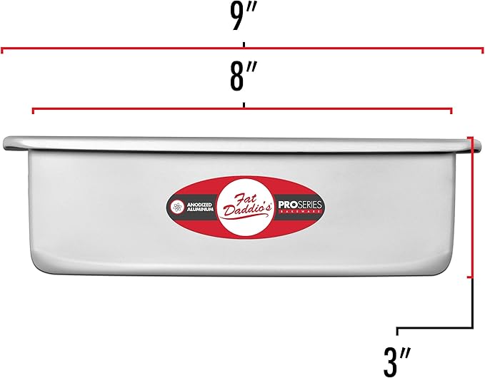 Fat Daddio's Anodized Aluminum Square Cake Pan, 3" High - 8 Inch x 8 Inch x 3 Inch