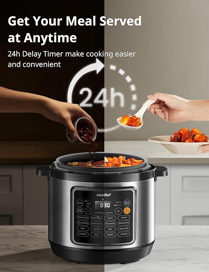 COMFEE’ Pressure Cooker 8 Quart with 16 Cooking Functions, Olla de Presion Non-Stick Pot Yogurt Maker Rice Cooker Slow Cooker Sauté Steamer, Healthy Ceramic Inner Pot