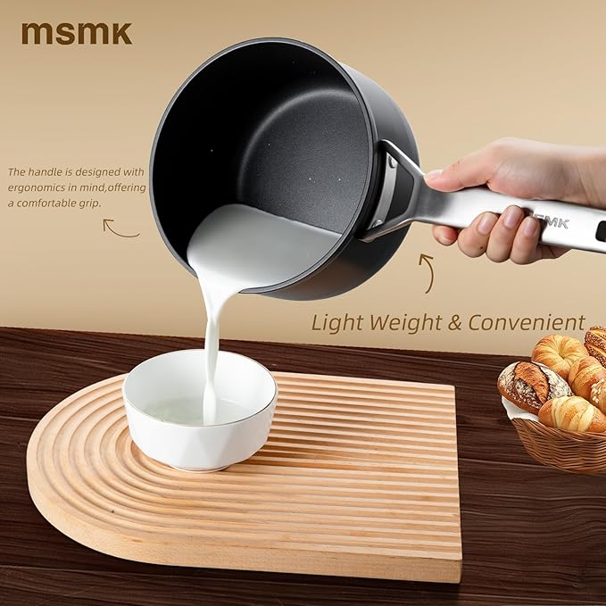 MSMK 2 Quart Saucepan with lid, Small Saucepan with Steamer Non stick, Induction, Scratch-resistant, Small Cooking Pot (2QT)