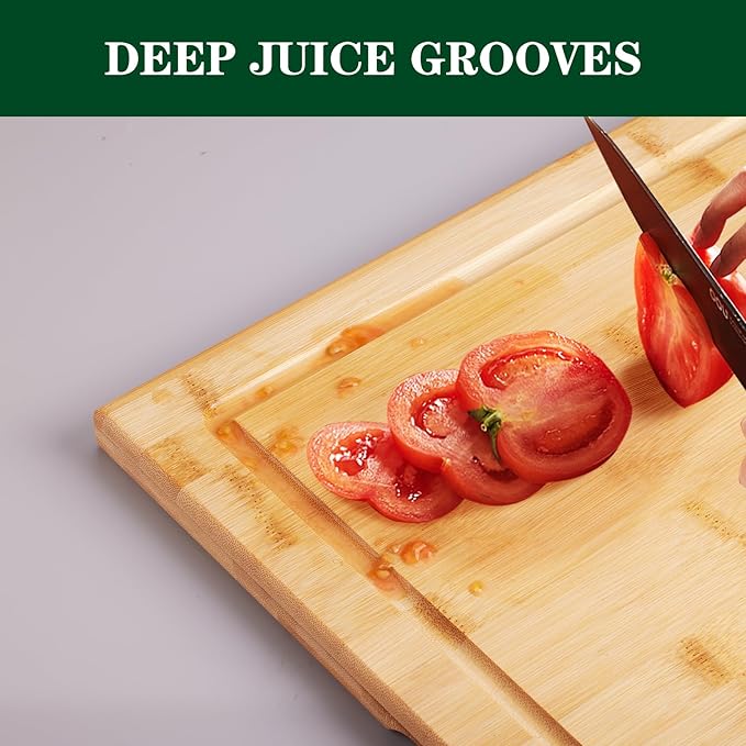 Bamboo Cutting Board - 20 x 20 inch Large Wood Chopping Board for Kitchen, Meat, Vegetables, BBQ, Square Butcher Block with Juice Groove and handle, 0.8"Th