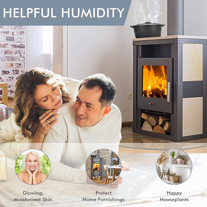 INNO STAGE Wood Stove Steamer, Cast Iron Humidifier for Stove, Home Indoor Decorative, Matte Black Finish, Rust Resistant, Lattice Top, 2.5 Quart Capacity, Patented