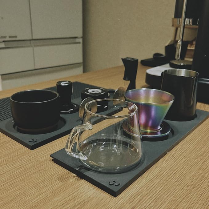 GROUNDED & NESTLED 3-in-1 Modular Barista Mat | Coffee Bar Tamping Mat | Puck Prep/Pour Over/Matcha Bar Mat | Black