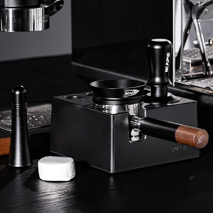 IKAPE 51mm Espresso Tamper Kit 4 in 1 Black, Complete Portafilter accessory set, Coffee Tamper, WDT Tool, Paper Filters (200pc), Dosing Funnel for 51 mm Portafilters