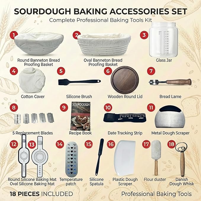 Sourdough Starter Kits,40oz Large Sourdough Starter Jar With Wide Mouth,2 Banneton Bread Proofing Baskets,Bread Making Tools Kit，Sourdough Bread Baking Supplies with Recipe，for Women/Wife/Mom/Friend