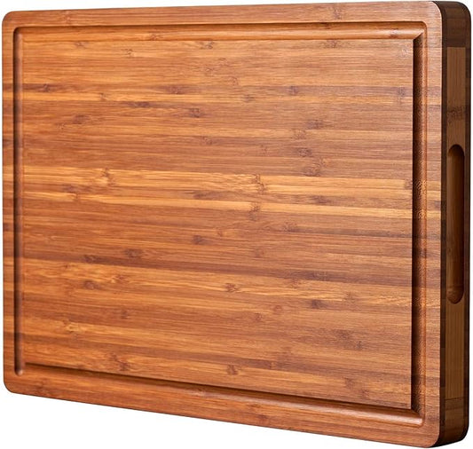 XL Cutting Board for Kitchen, 20x15" Extra Large, 1" Thick Bamboo Wood Butcher Chopping Block, Cheese Board, Durable Reversible with Juice Grooves and Handles