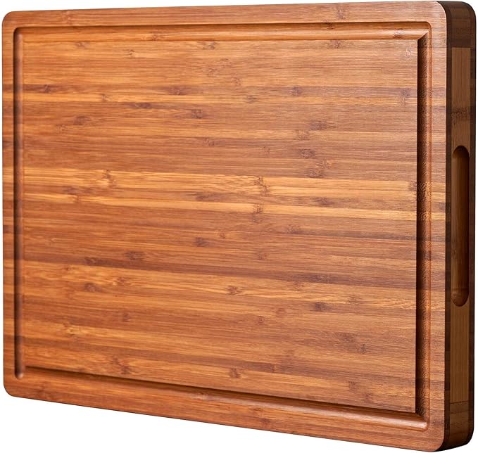 Bamboo Wood Cutting Board for Kitchen, 1" Thick Butcher Block, Cheese Charcuterie Board, with Side Handles and Juice Grooves, 16x11"