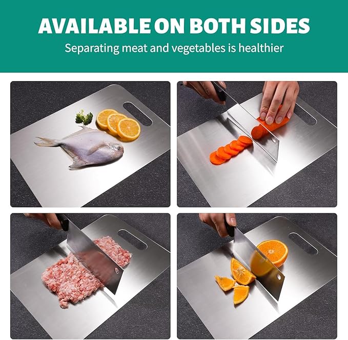 Titanium Cutting Board, New Upgrade Pure Titanium Cutting Boards for Kitchen,Food Grade 316 Stainless Steel Cutting Board，Double sided Dishwasher Safe 15.3x11inch