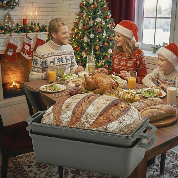 9×5 Inch Cast Iron Loaf Pan with Lid | Bread Baking Pan | Even Heat Distribution for Homemade Bread, Cake, and Meatloaf | 2 Piece Set