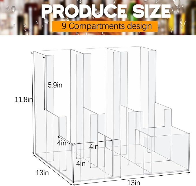Acrylic Vertical Coffee Cup and Lid Dispenser, Coffee Condiment Organizer, 9 Compartment for Disposable Paper & Plastic Cup, for Cabinet Station Home Countertop Bar 13''l x 13''w x 12''h