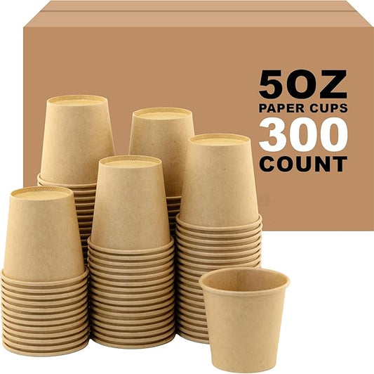 5 oz 300 Pack Disposable Coffee Cups, Bulk Brown Disposable Paper Cups, Coffee Cups for Hot Tea, Chocolate and Cold Drinks