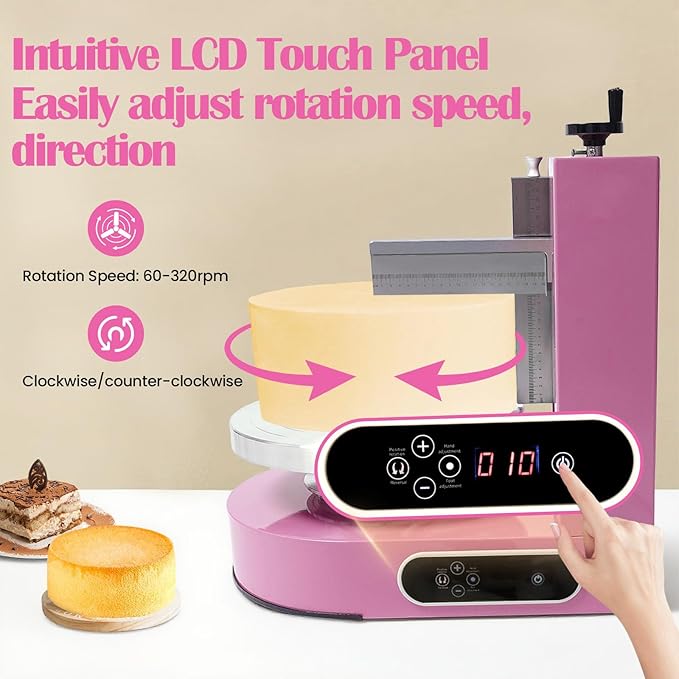Cake Decorating Machine, Automatic Cake Cream Frosting Machine,Cake Icing Machine with Adjustable Scraper, for 4" to 12" Cake, 60-320rpm for Cake Dessert Shops, Home (Pink)