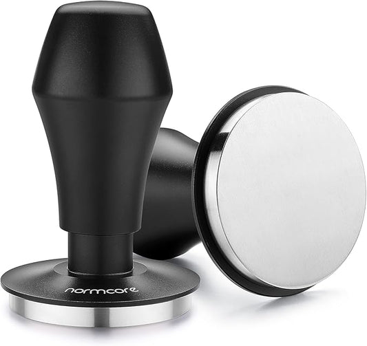 Normcore 58.5mm Coffee Tamper V4 - Spring-loaded Tamper with 15lb / 25lb / 30lbs Replacement Springs - Anodized Aluminum Handle and Stand - Stainless Steel Flat Base