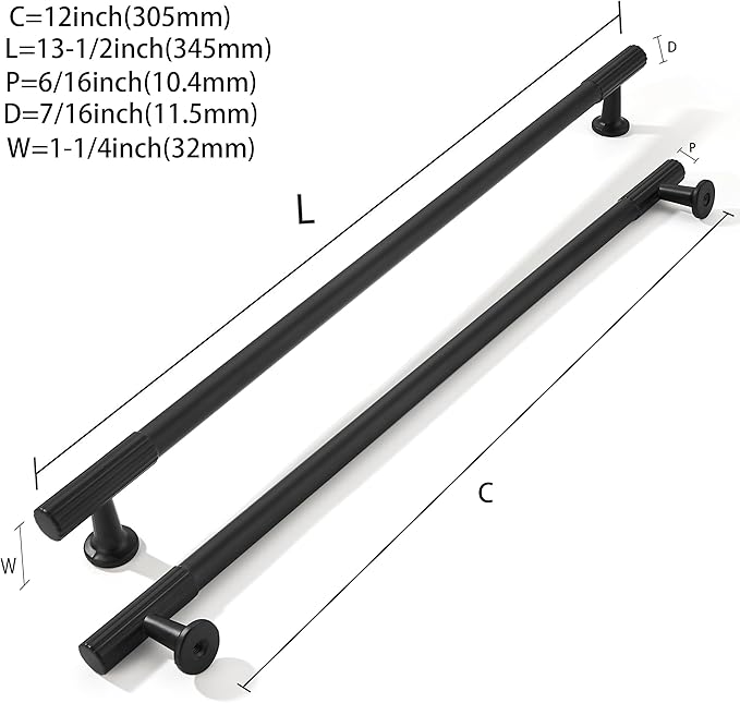 khtumeware 12 Inch Hole Center 5 Pack Matte Black Heavy Duty Solid Cabinet Pulls, Kitchen Drawer Handles, for Dresser cabinets, cabinets