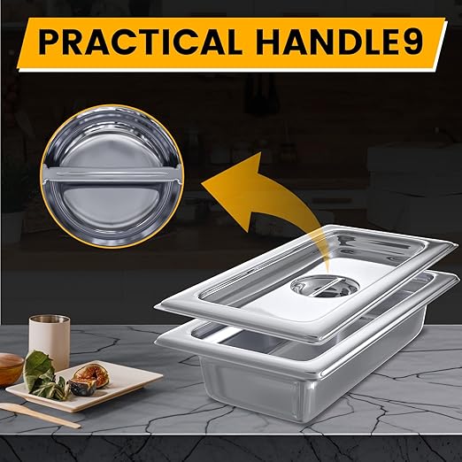 Aplancee Stainless Steel Pan Lid - Fits 1/3 Size Steam Table Pans Dishwasher Safe for Catering, Buffets, Restaurants