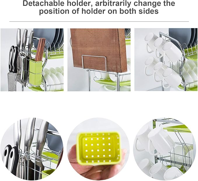 3 Tier Dish Racking System with Removable Drain Board - Sturdy Steel Kitchen Counter Organizer for Efficient Drying and Utensil Storage