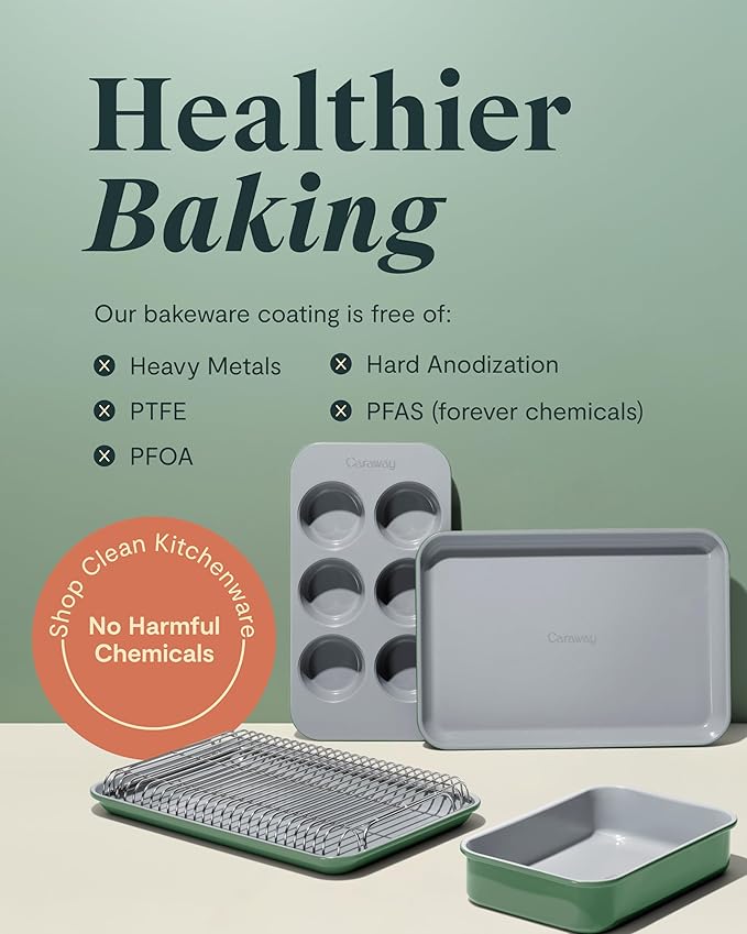 Caraway Nonstick Rectangle Baking Pan Set – 2x 9" x 6.5" & 1x 9" x 13" - Non-Toxic, PTFE & PFOA Free – Aluminized Steel Core – Deep Ceramic Baking Pan for Casseroles, Lasagna & More - Marigold