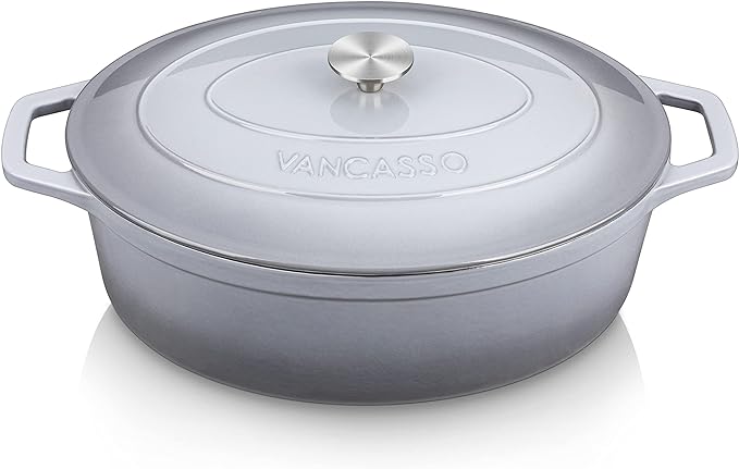vancasso Enameled Cast Iron Dutch Oven, 9.3 Quart Dutch Oven Pot with Lid, Oval Dutch Oven Cast Iron Pot with Non Stick Enamel Coating for Bread Baking