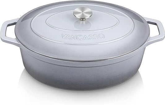 vancasso Enameled Cast Iron Dutch Oven, 9.3 Quart Dutch Oven Pot with Lid, Oval Dutch Oven Cast Iron Pot with Non Stick Enamel Coating for Bread Baking